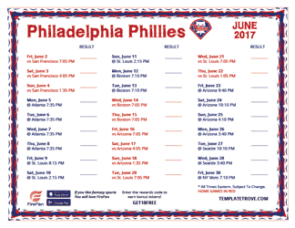 June 2017 Philadelphia Phillies Printable Schedule