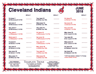 June 2018 Cleveland Indians Printable Schedule