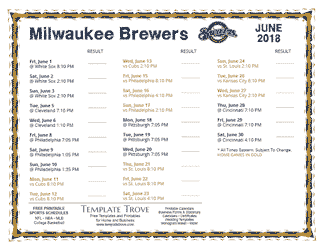 June 2018 Milwaukee Brewers Printable Schedule
