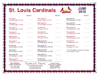 June 2018 St. Louis Cardinals Printable Schedule