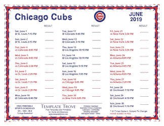 June 2019 Chicago Cubs Printable Schedule