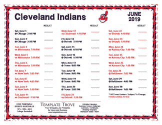 June 2019 Cleveland Indians Printable Schedule