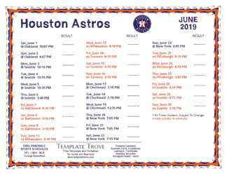 June 2019 Houston Astros Printable Schedule