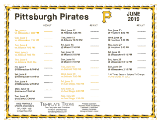 June 2019 Pittsburgh Pirates Printable Schedule