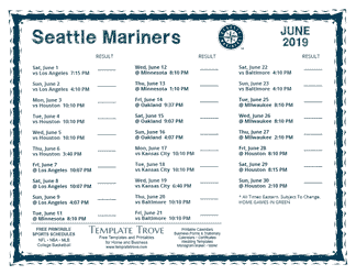 June 2019 Seattle Mariners Printable Schedule