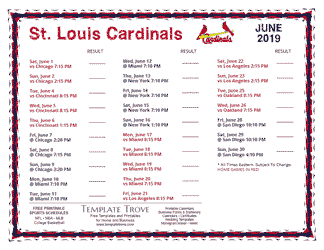 June 2019 St. Louis Cardinals Printable Schedule