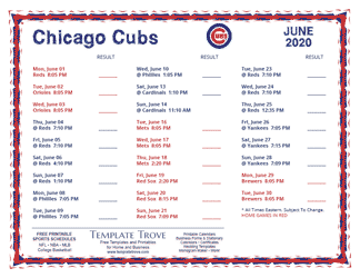 June 2020 Chicago Cubs Printable Schedule