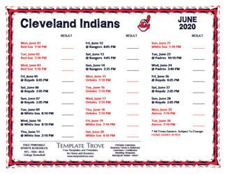 June 2020 Cleveland Indians Printable Schedule