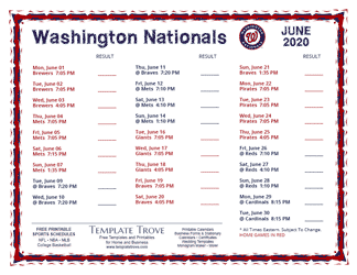 June 2020 Washington Nationals Printable Schedule