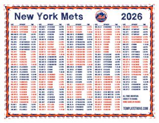 Mountain Times 2026
 New York Mets Printable Schedule