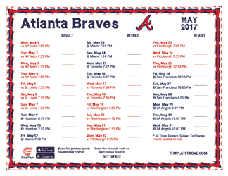 May 2017 Atlanta Braves Printable Schedule