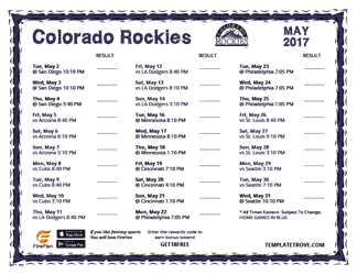 May 2017 Colorado Rockies Printable Schedule