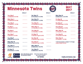 May 2017 Minnesota Twins Printable Schedule