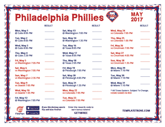 May 2017 Philadelphia Phillies Printable Schedule