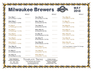May 2018 Milwaukee Brewers Printable Schedule