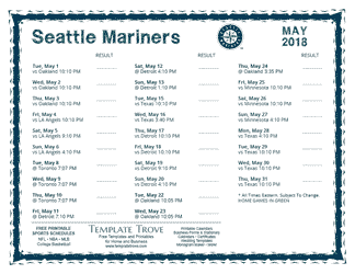 May 2018 Seattle Mariners Printable Schedule