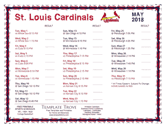 May 2018 St. Louis Cardinals Printable Schedule