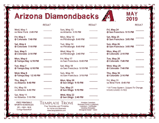 May 2019 Arizona Diamondbacks Printable Schedule