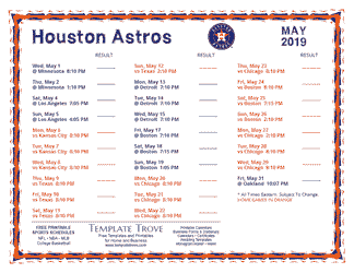 May 2019 Houston Astros Printable Schedule