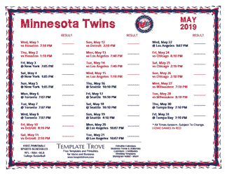 May 2019 Minnesota Twins Printable Schedule