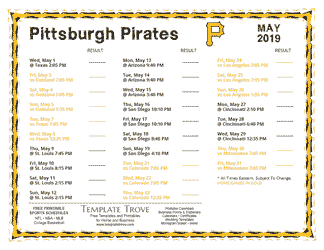 May 2019 Pittsburgh Pirates Printable Schedule