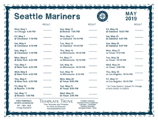 May 2019 Seattle Mariners Printable Schedule