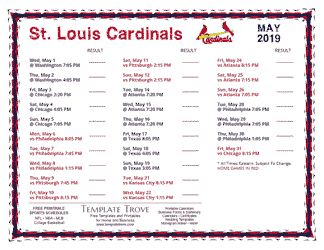 May 2019 St. Louis Cardinals Printable Schedule