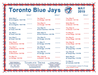 May 2019 Toronto Blue Jays Printable Schedule
