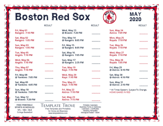 May 2020 Boston Red Sox Printable Schedule