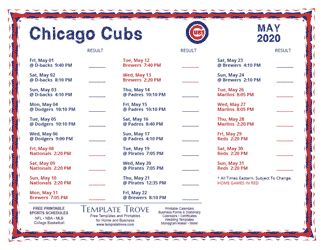 May 2020 Chicago Cubs Printable Schedule