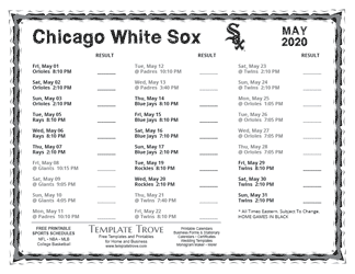 May 2020 Chicago White Sox Printable Schedule
