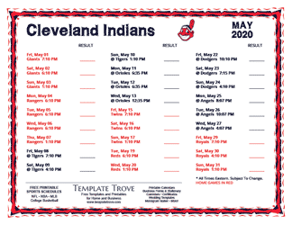 May 2020 Cleveland Indians Printable Schedule