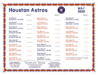 May 2020 Houston Astros Printable Schedule