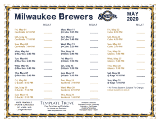 May 2020 Milwaukee Brewers Printable Schedule