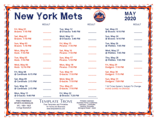 May 2020 New York Mets Printable Schedule