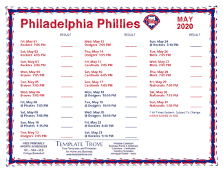 May 2020 Philadelphia Phillies Printable Schedule