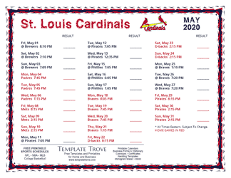 May 2020 St. Louis Cardinals Printable Schedule