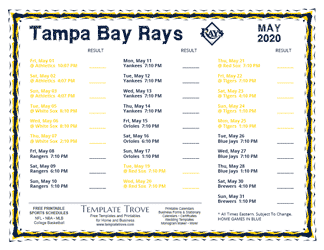 May 2020 Tampa Bay Rays Printable Schedule
