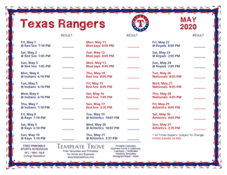 May 2020 Texas Rangers Printable Schedule