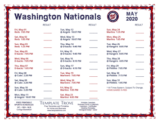 May 2020 Washington Nationals Printable Schedule