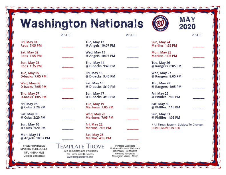 Washington Nationals Printable Schedule Find The Latest Mlb Information