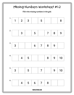 Missing Numbers Worksheet #1-2