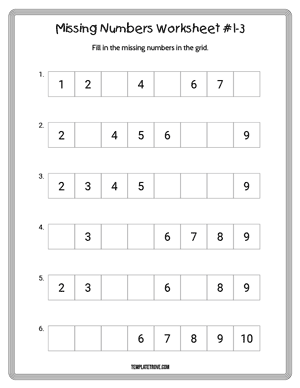 Printable Missing Numbers Worksheets