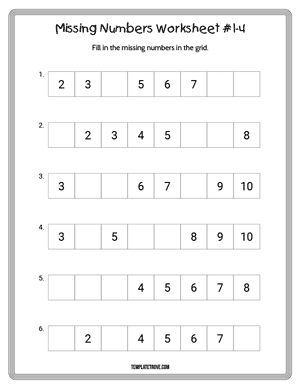 Missing Numbers Worksheet #1-4