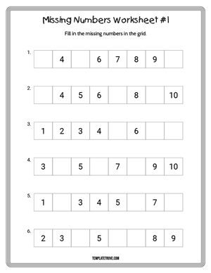 Missing Numbers Worksheet #1
