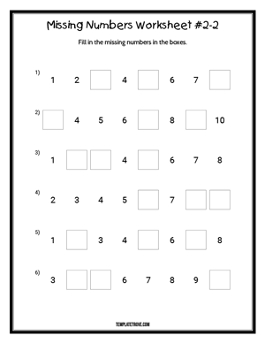 Missing Numbers Worksheet #2-2