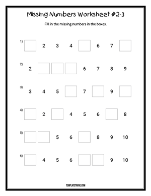 Missing Numbers Worksheet #2-3