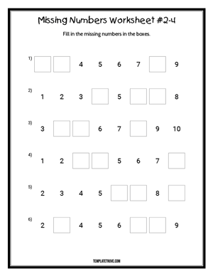 Missing Numbers Worksheet #2-4