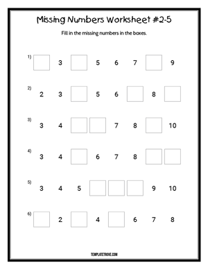 Missing Numbers Worksheet #2-5