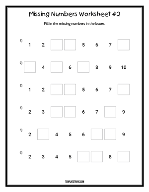 Missing Numbers Worksheet #2